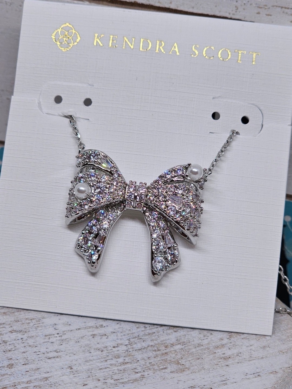 Kendra Scott Krista Silver Bow Necklace with Pearls - Picture 3 of 4